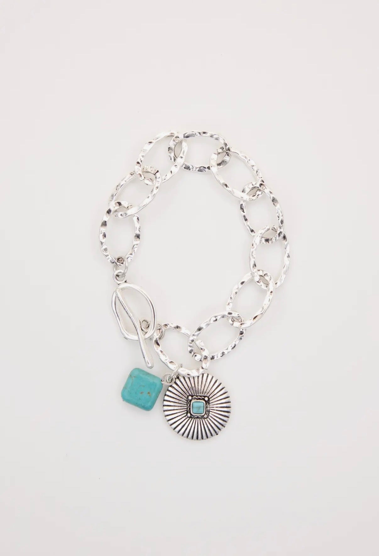 Chunky Chain Bracelet with Concho Charm and Toggle Closure
