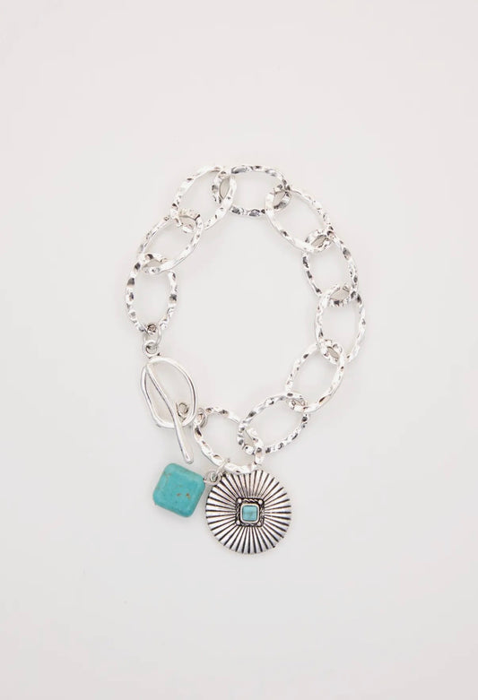 Chunky Chain Bracelet with Concho Charm and Toggle Closure