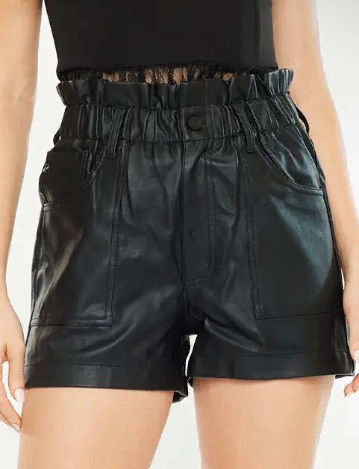 High Rise Paper Bag Waist Leather Shorts