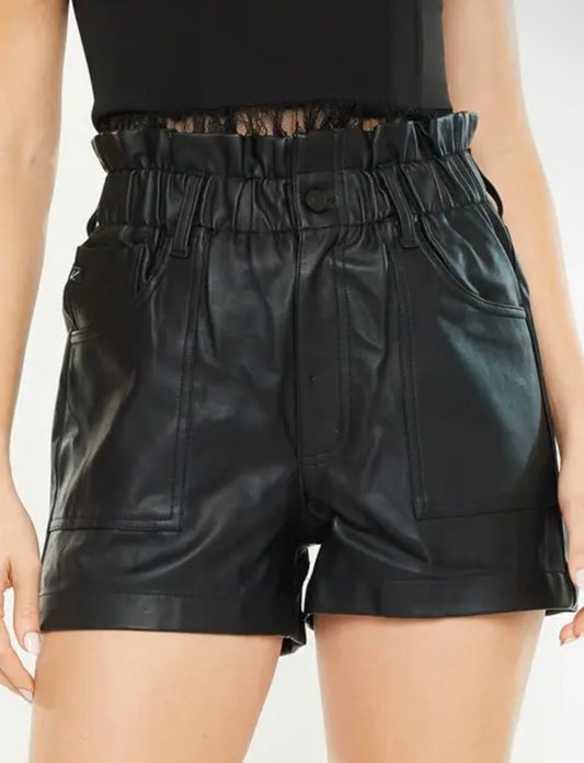 High Rise Paper Bag Waist Leather Shorts