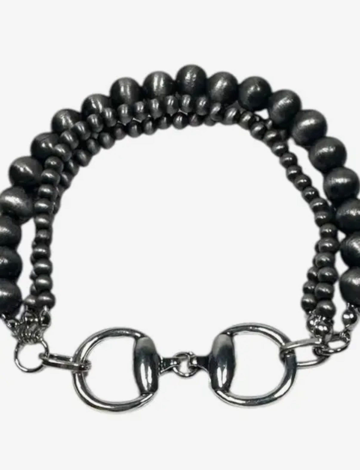 3 Strand Faux Navajo Pearl Bracelet w/ Silver Bit Charm