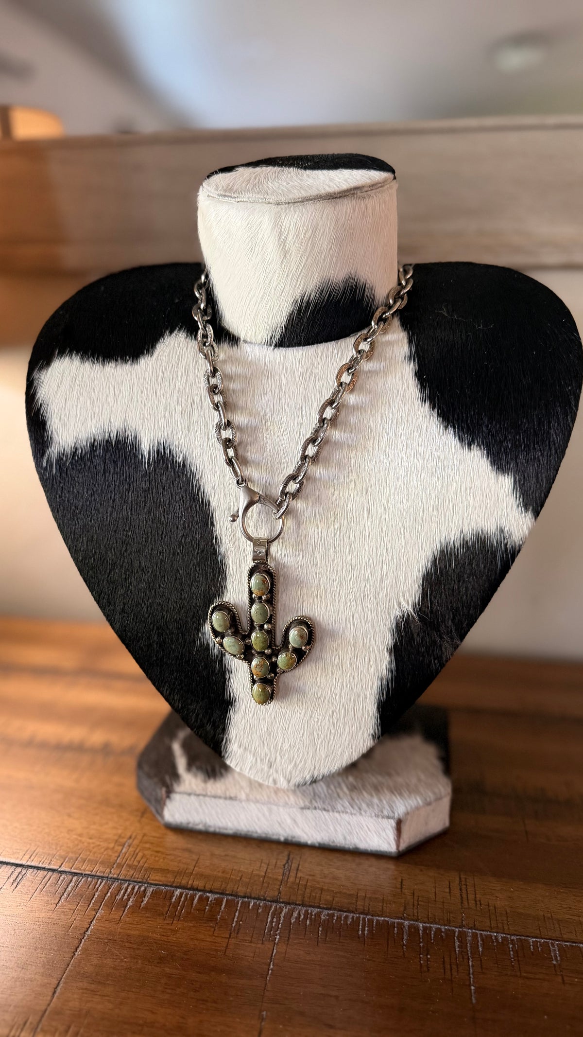 Genuine Turquoise Cactus Pendant Chain Necklace