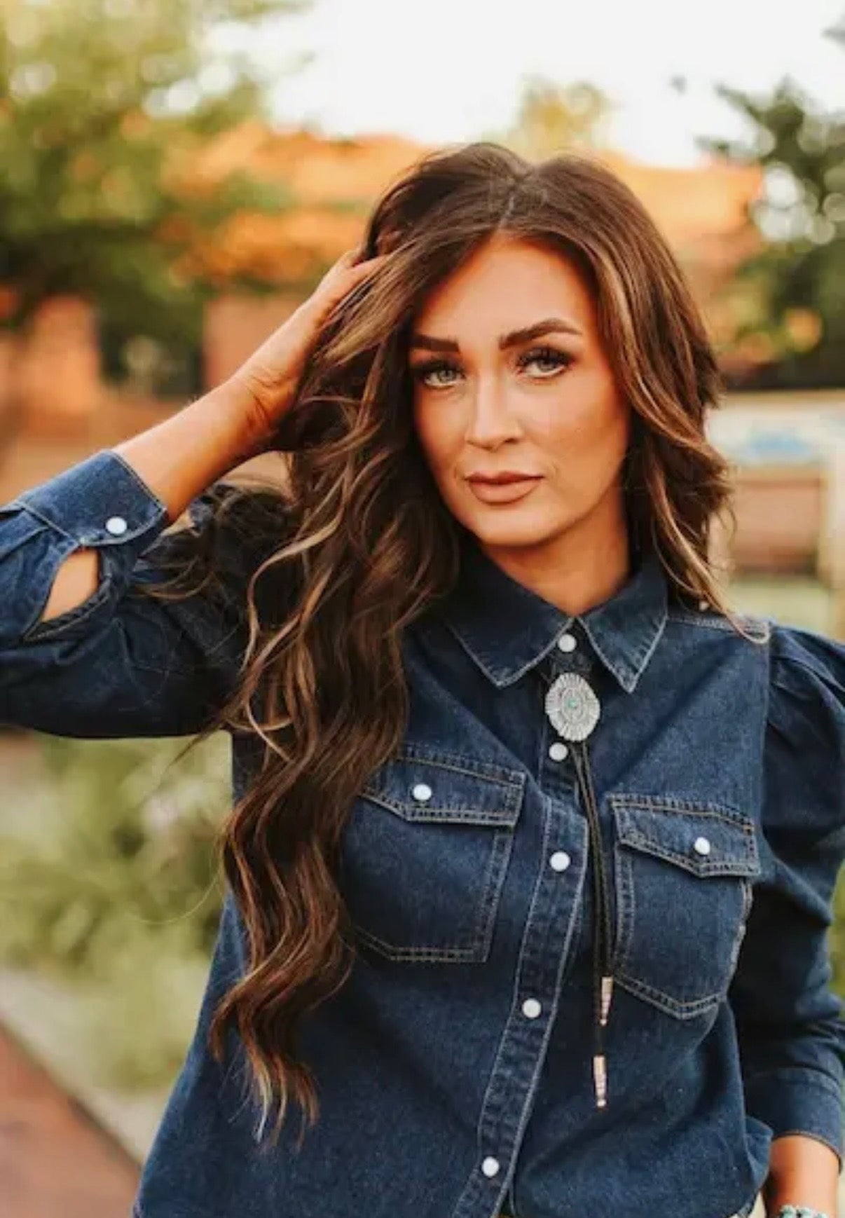 Dark Wash Denim Puff Sleeve Button Up