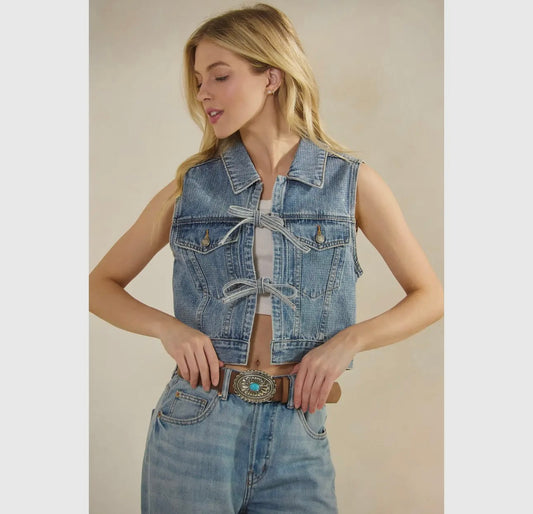 Tie Front Cropped Glitzy Vest