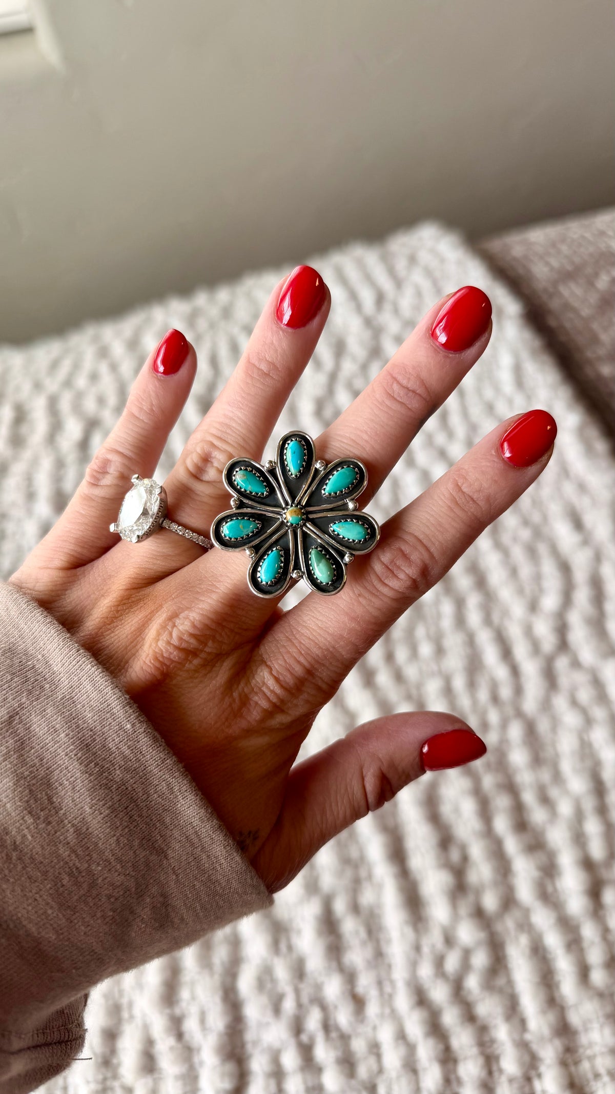 Adjustable Flower Concho Sterling Silver Stone Ring
