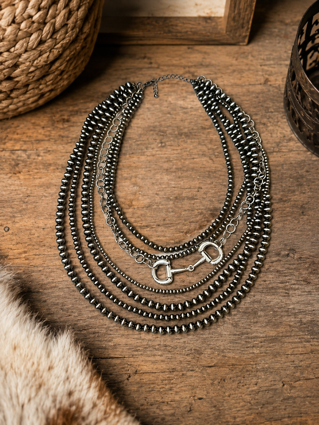 Western Multi Strand Necklace with Horse-bit