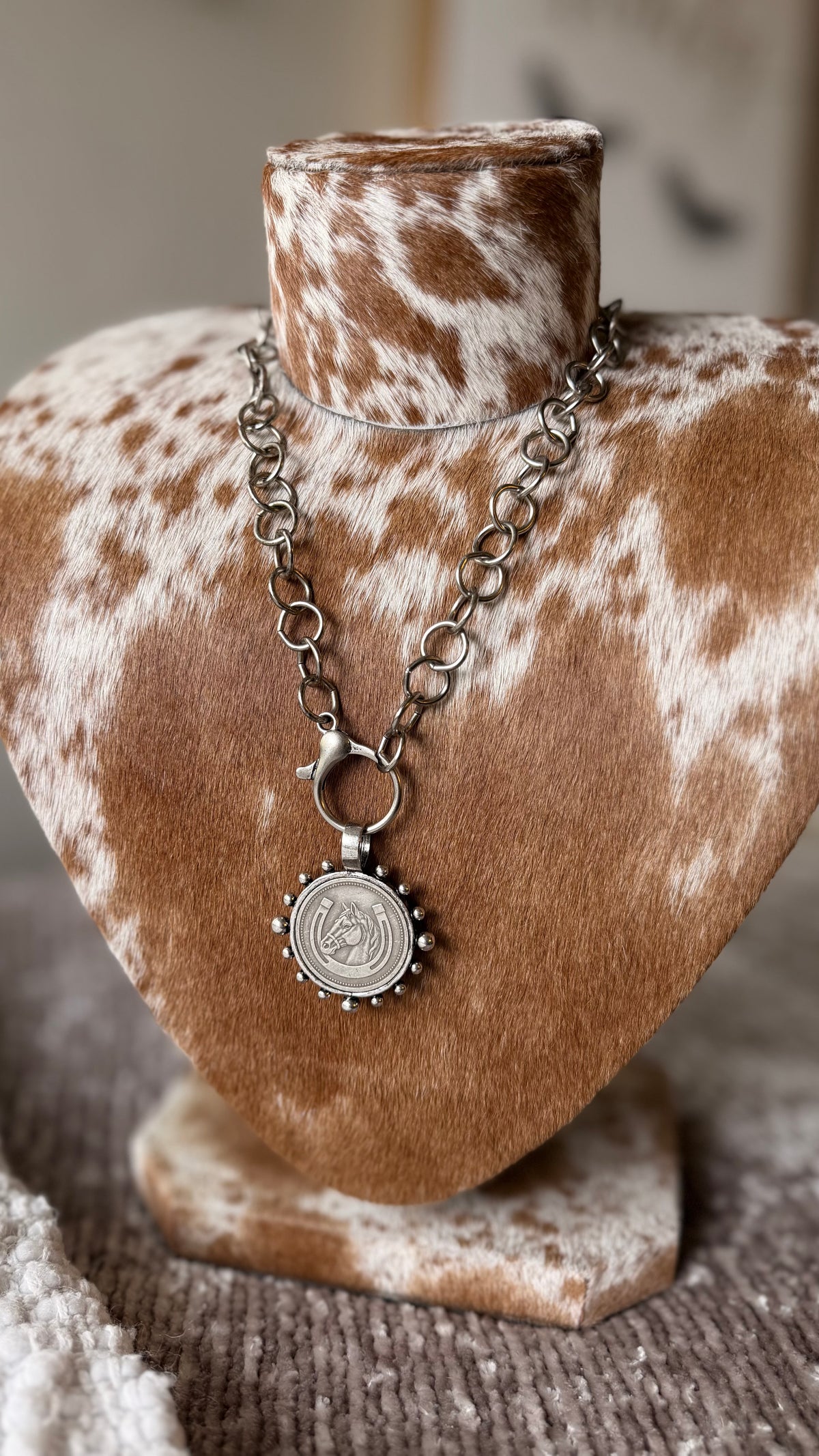 Horse with Horseshoe Coin in Bezel Chain Necklace