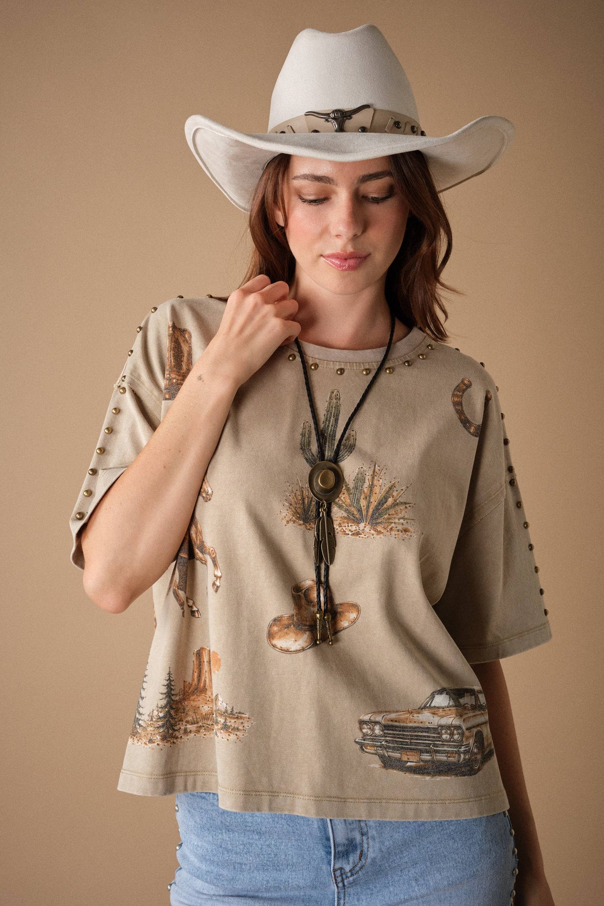 Western Graphic Studded Oversized Tee