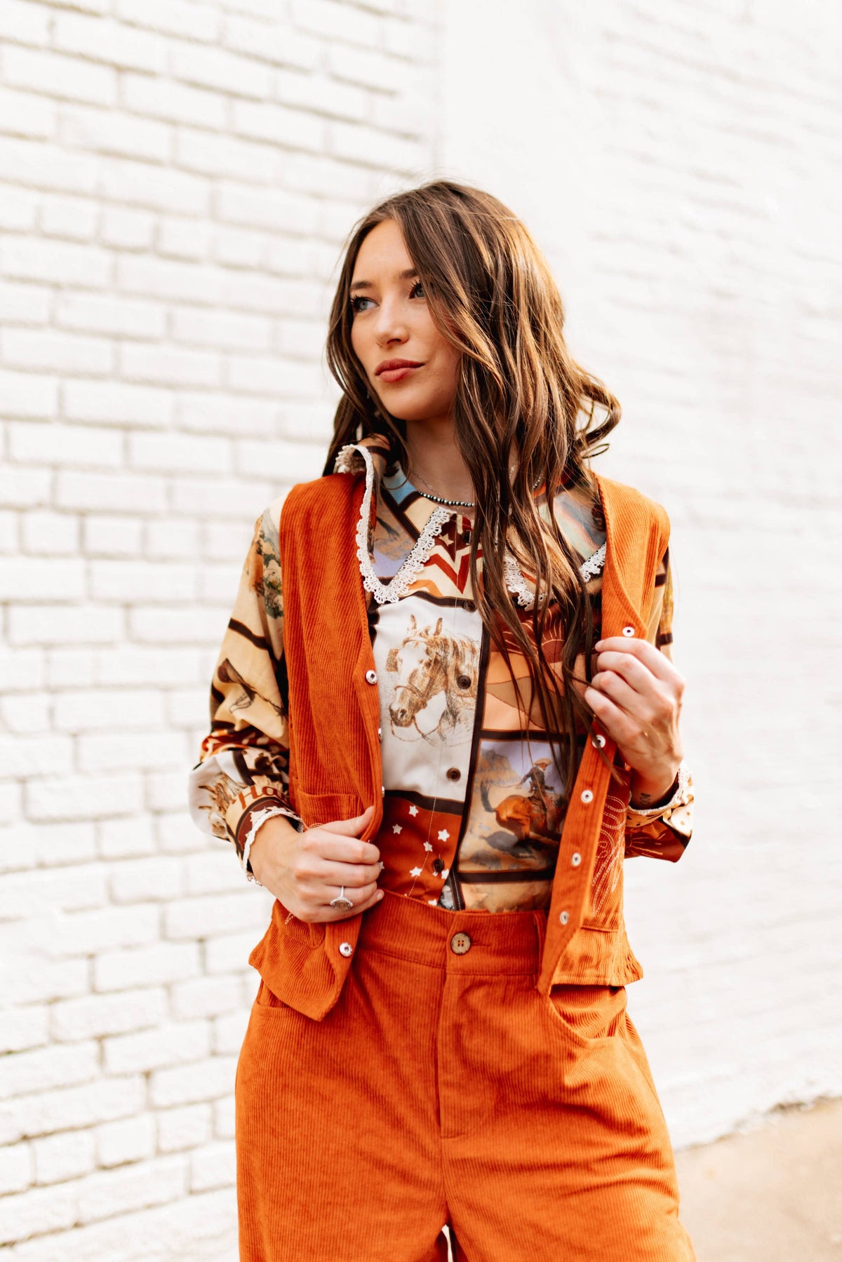 Rust Cord Pearl Snap Vest
