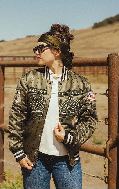 Olive Pinstripe NFR Bomber Jacket