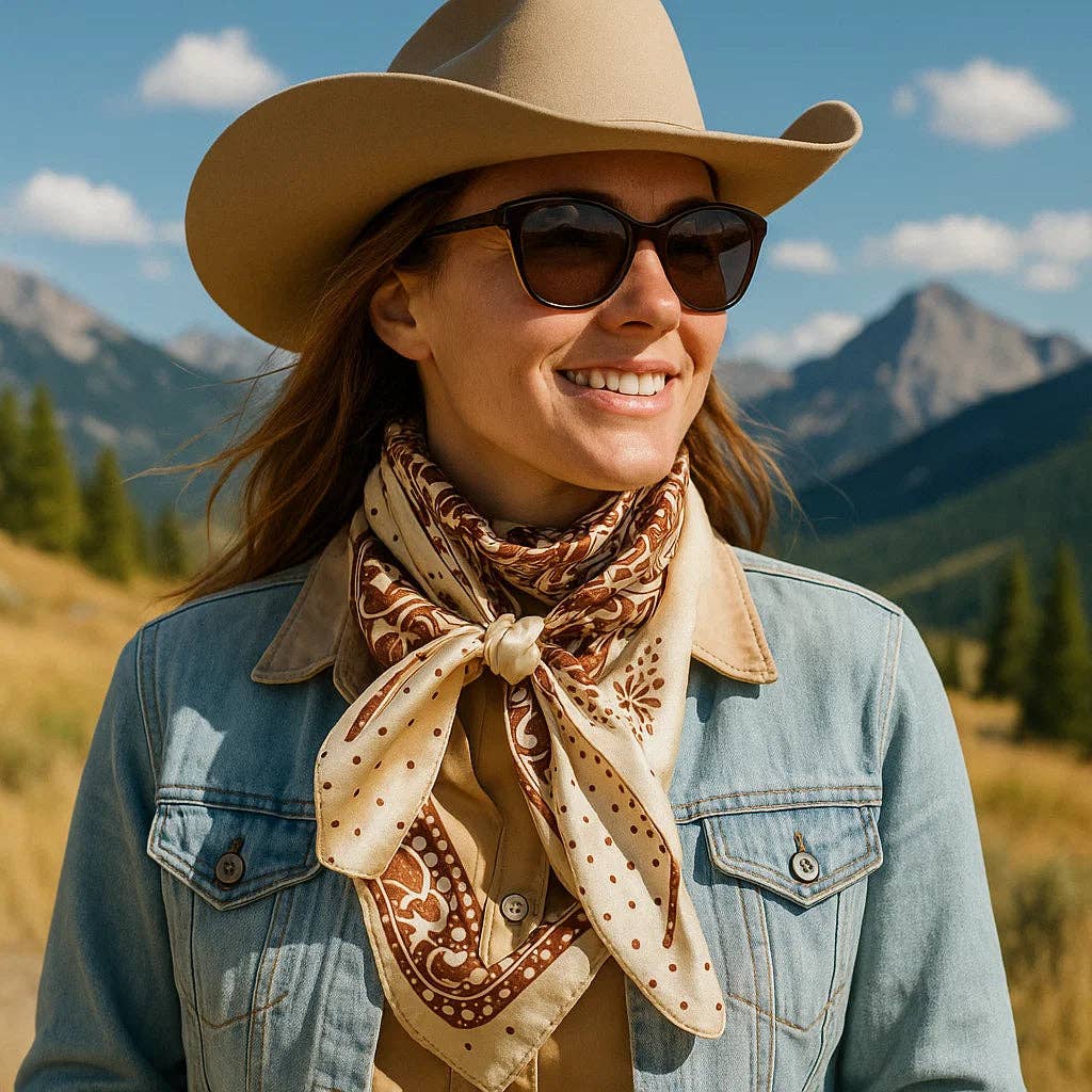 Tan/Brown Polka Dot & Paisley Wild Rag - Scarf