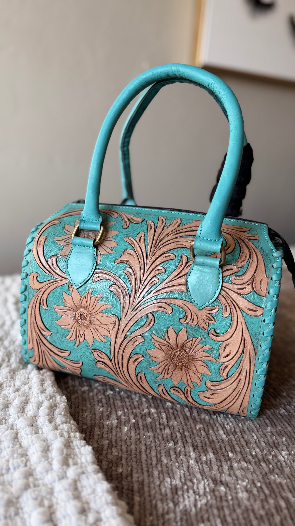 Turquoise Jewel Tooled Leather Speedy Bag