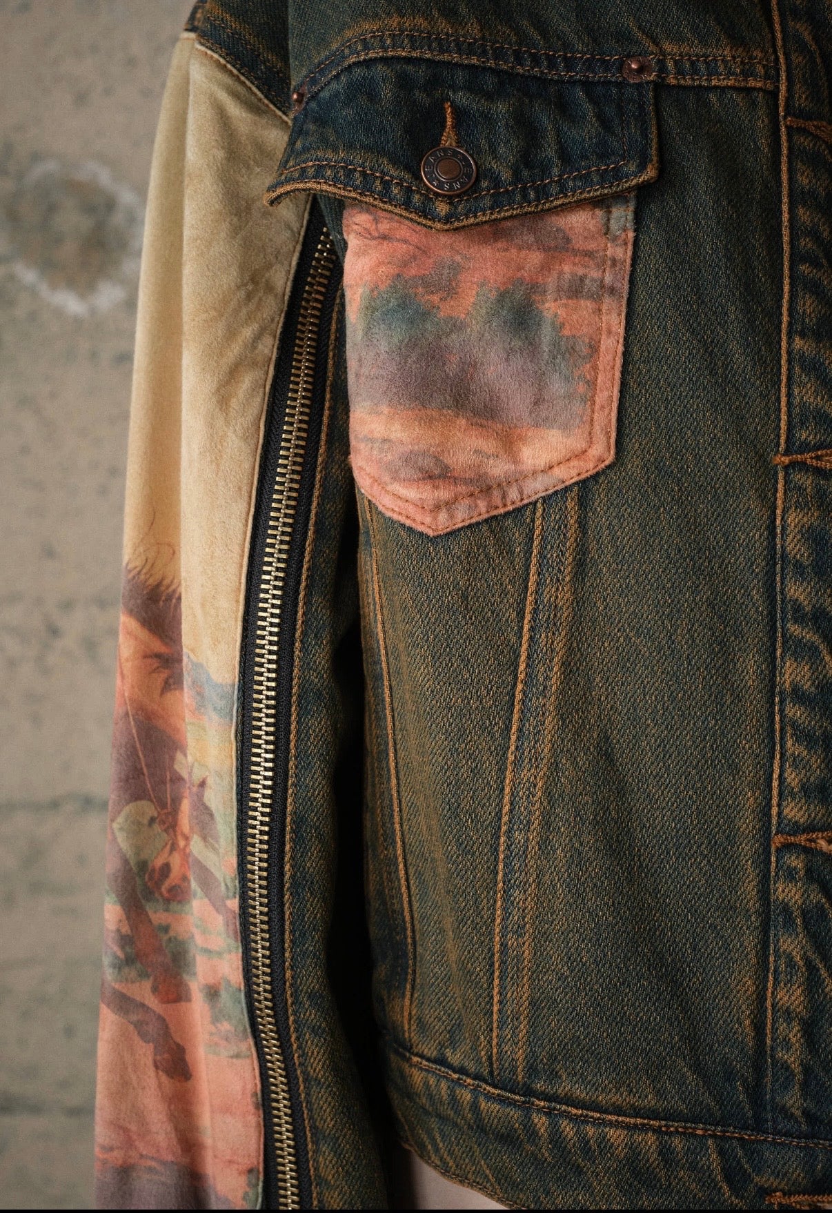 Western Print Mix Denim Jacket