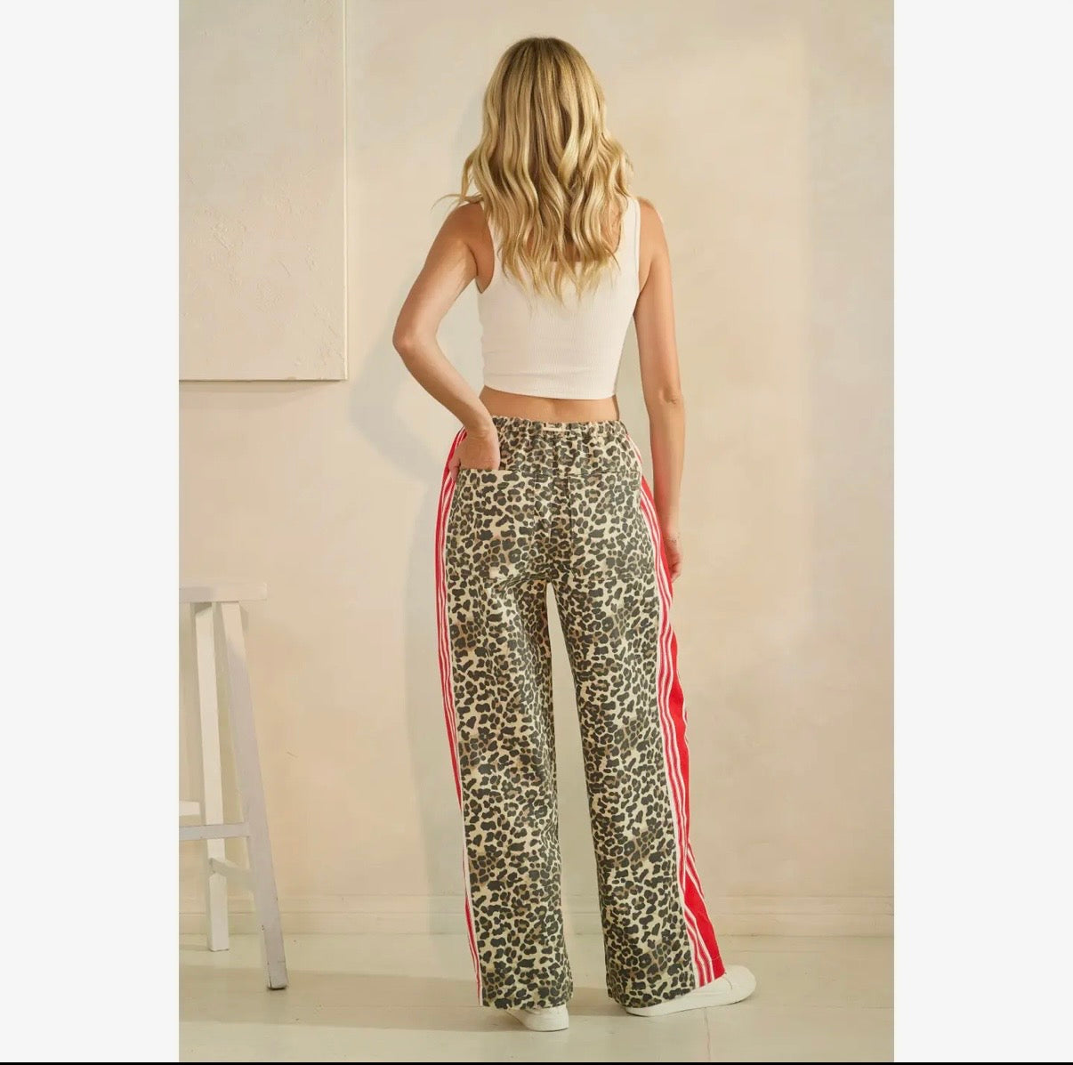 Leopard Sport Striped Wide Legged Pants