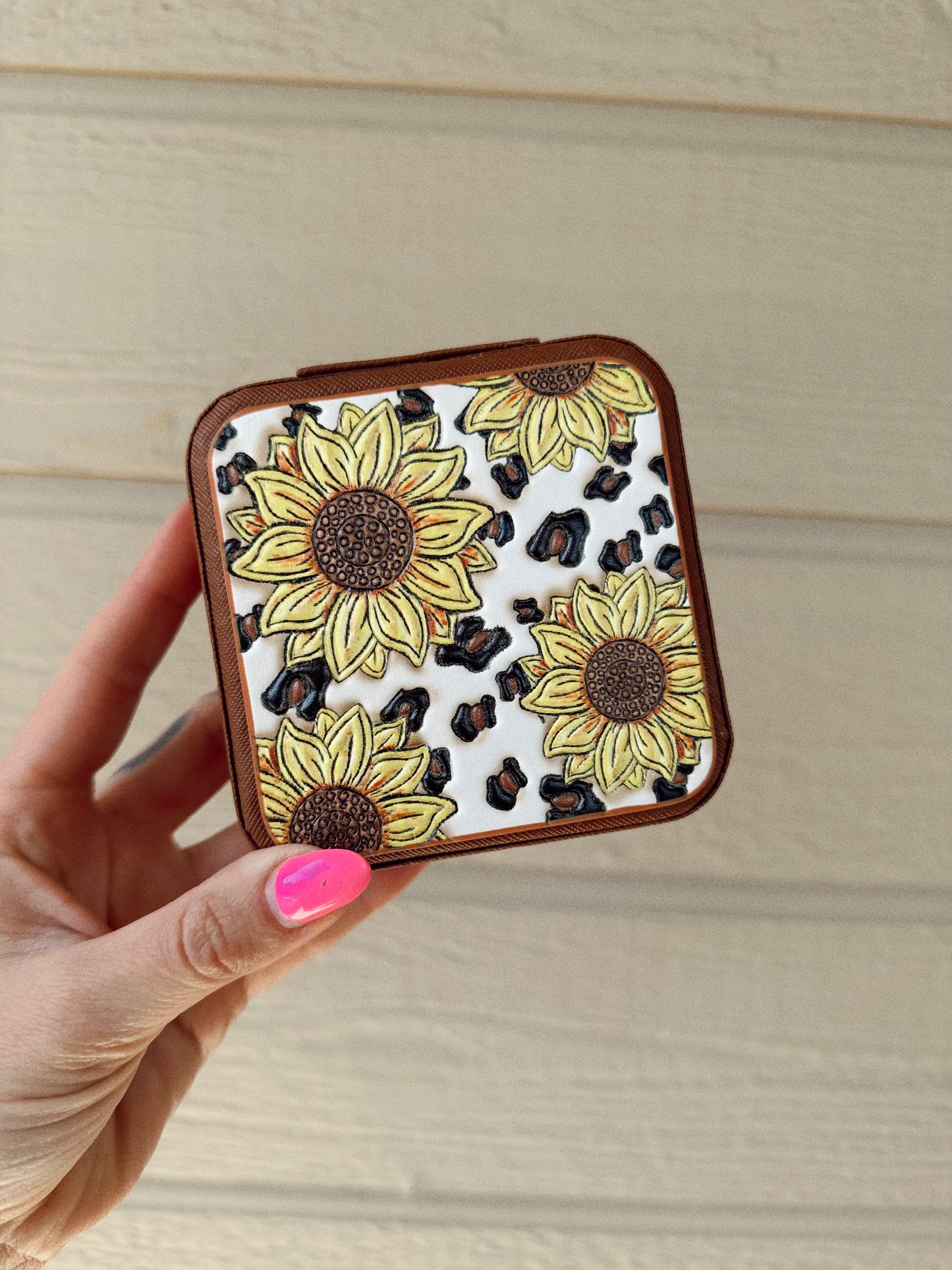 Western Mini Jewelry Storage Travel Box - Sunflowers