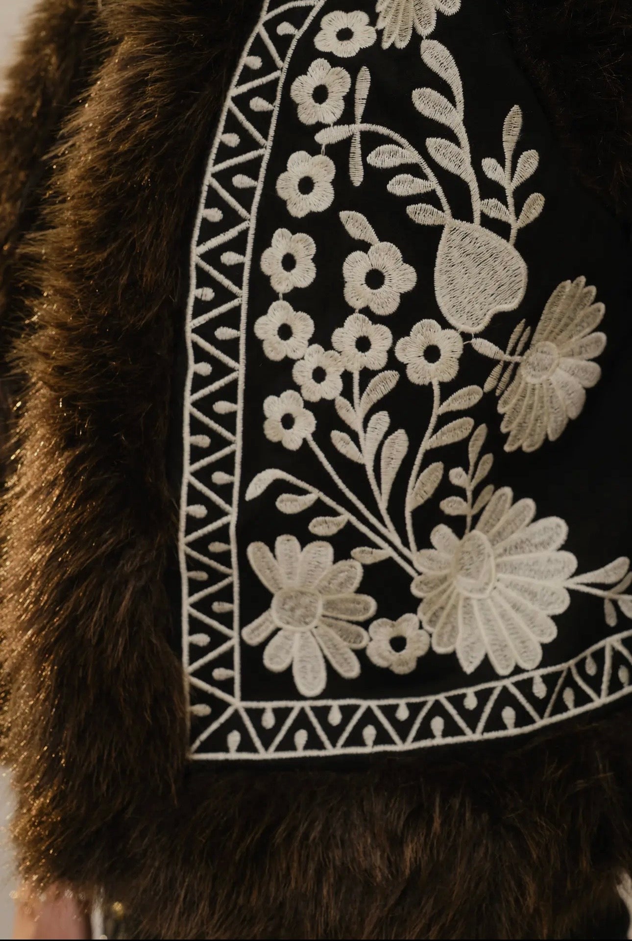 Suede Vest with Fur Trim - Black