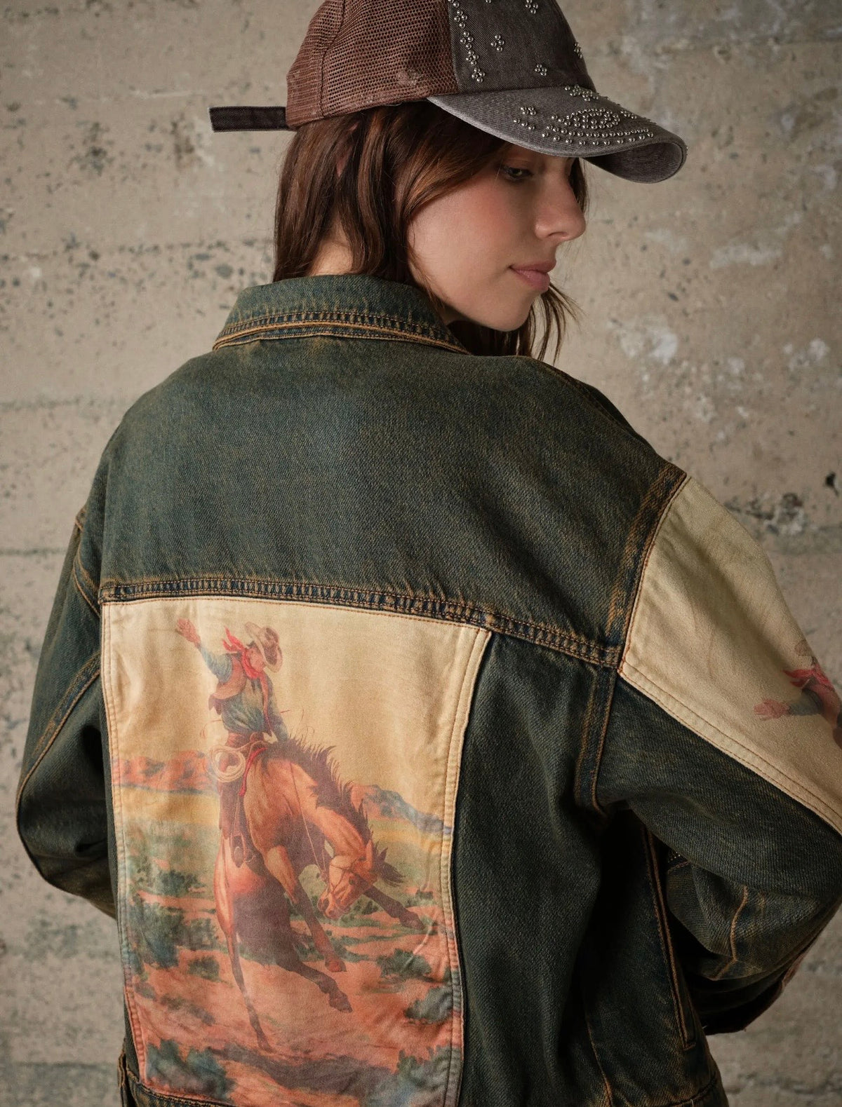Western Print Mix Denim Jacket