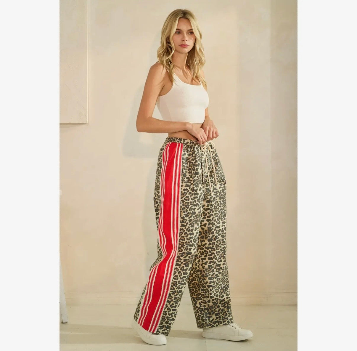 Leopard Sport Striped Wide Legged Pants