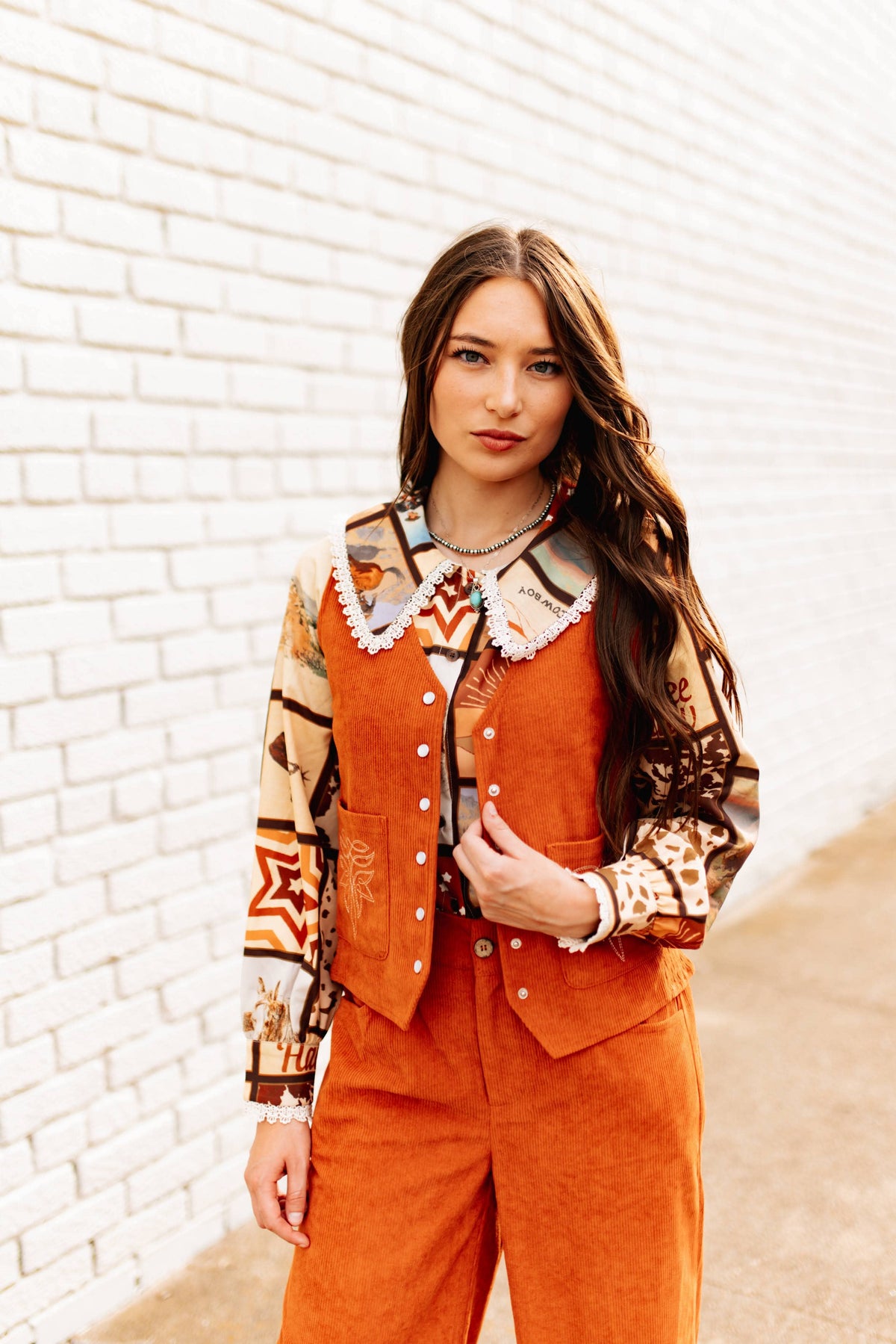 Rust Cord Pearl Snap Vest