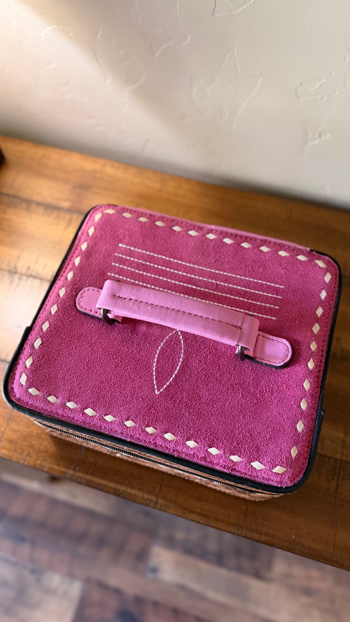 Pink Boot Stitch & Tooled Leather Jewelry Box