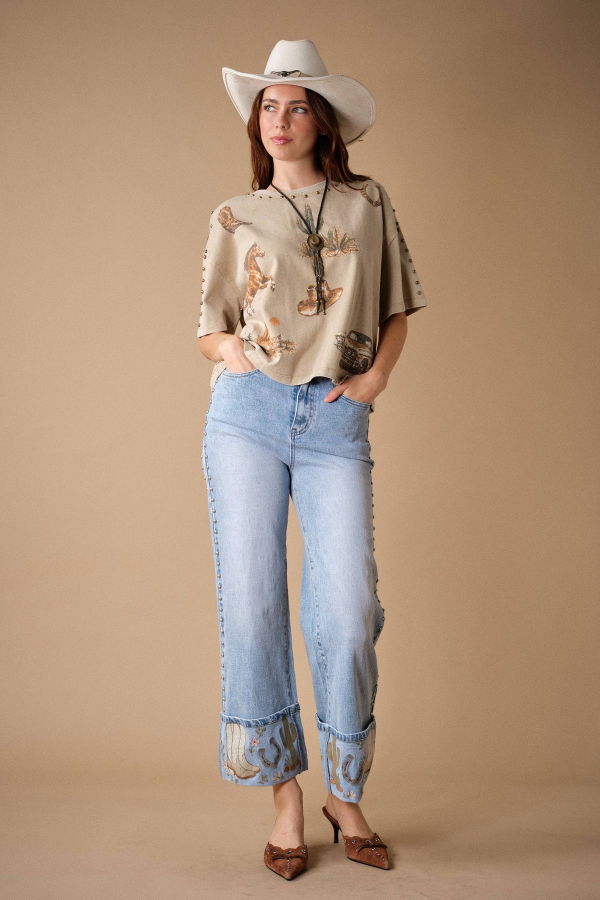 Western Graphic Studded Oversized Tee