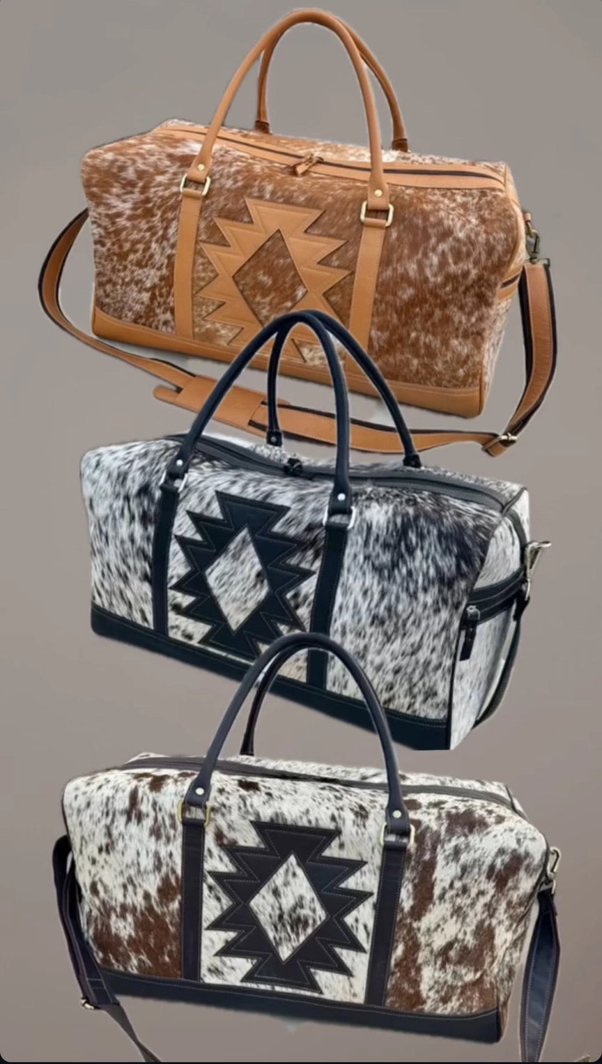 Aztec Travel Duffle Leather Hair On Cowhide Travel Bag
