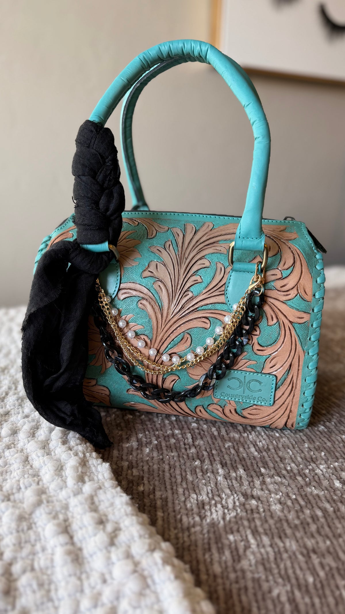 Turquoise Jewel Tooled Leather Speedy Bag