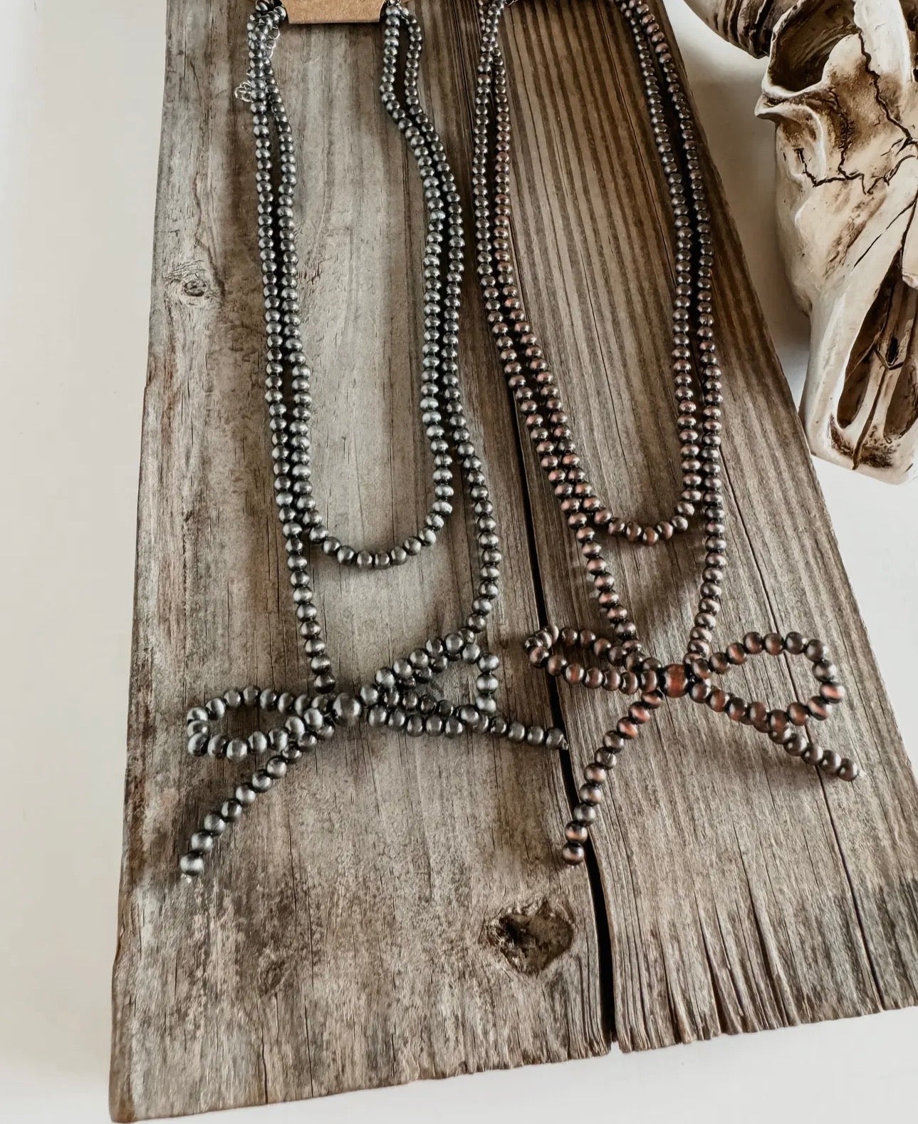 Western Layered Navajo Bead Bow Chain Necklace - Copper