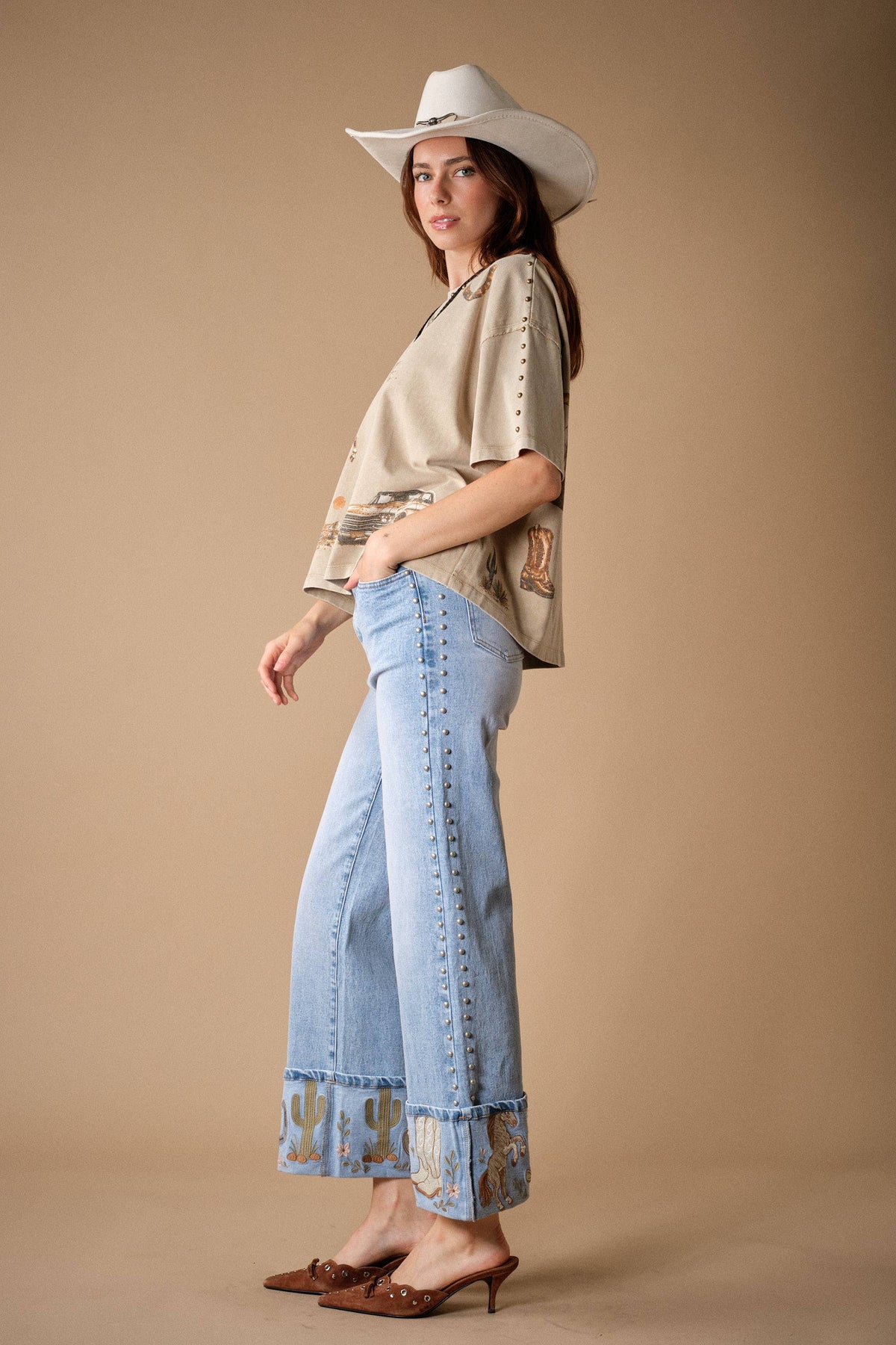 Western Graphic Studded Oversized Tee