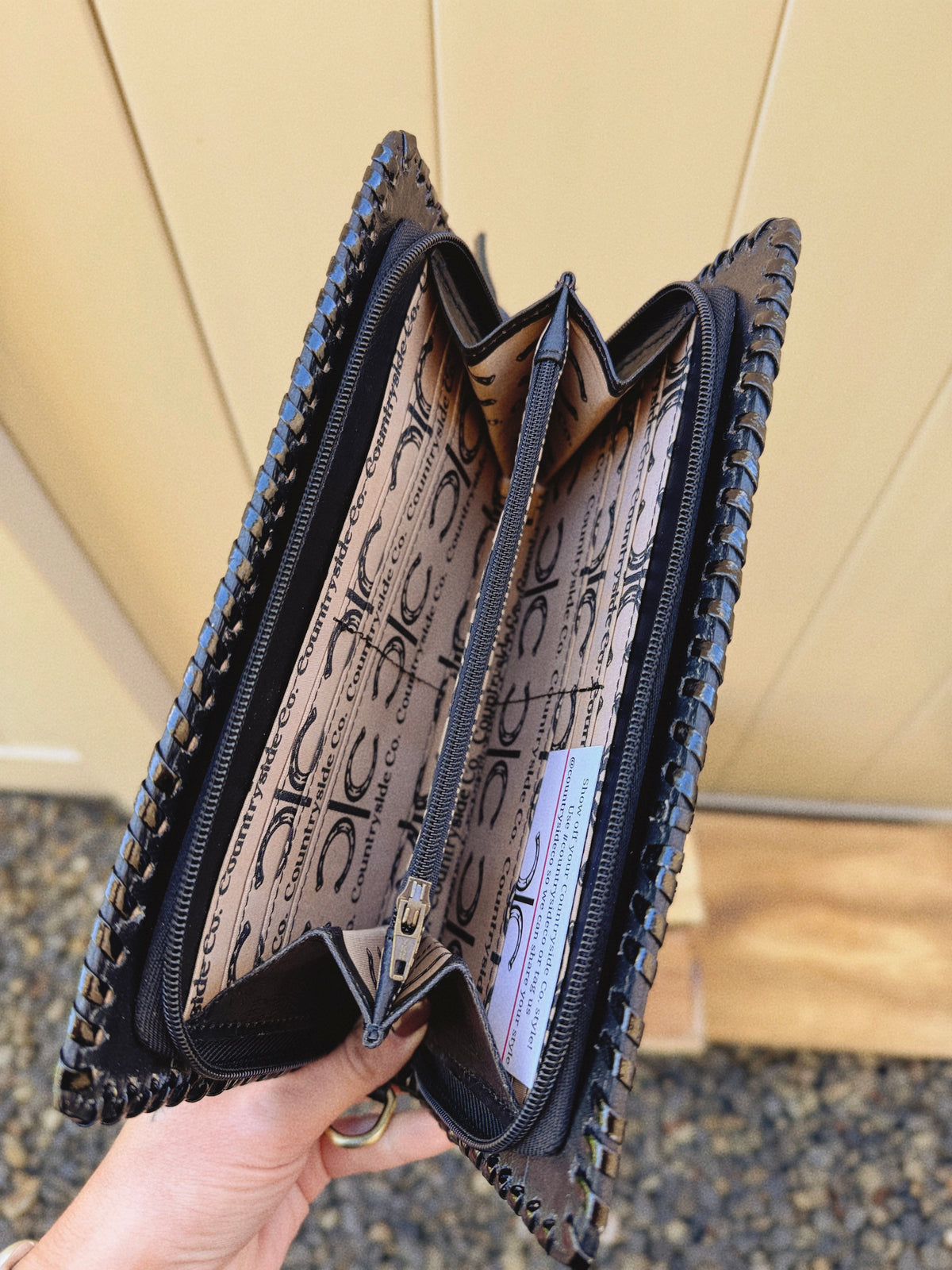 Wildcard Checkered Tooled Leather Clutch
