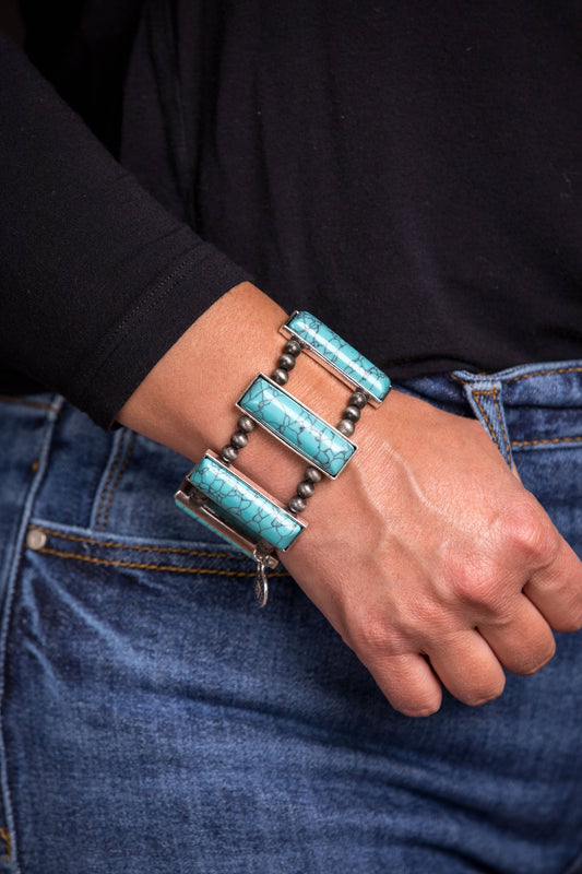 Turquoise Bar & Navajo Pearl Stretch Bracelet