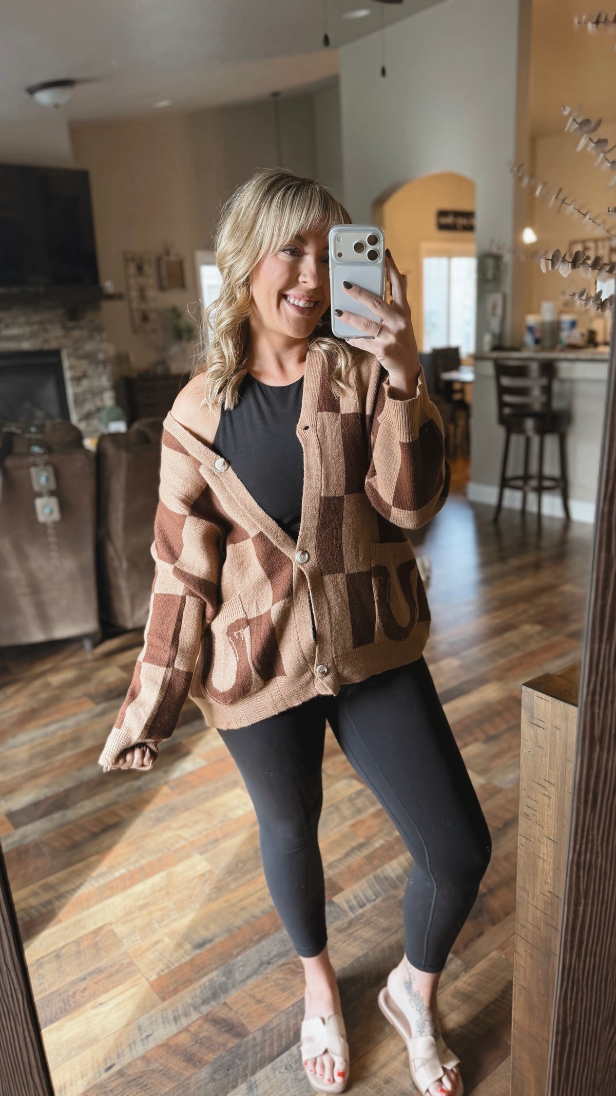 Brown Checkered Horseshoe Cardigan