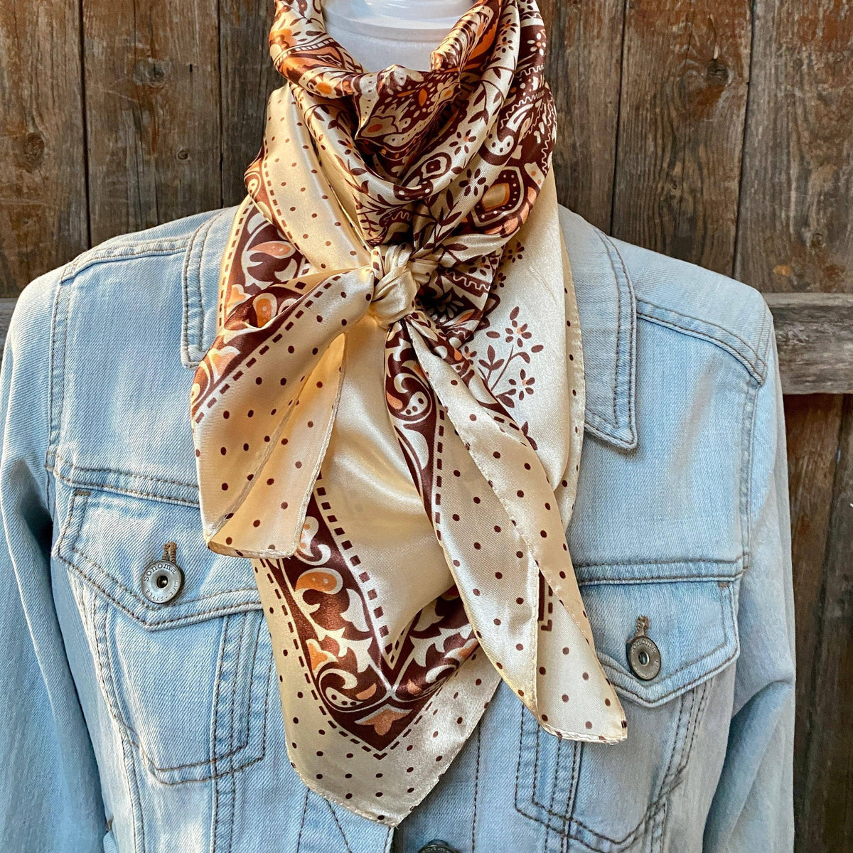 Tan/Brown Polka Dot & Paisley Wild Rag - Scarf