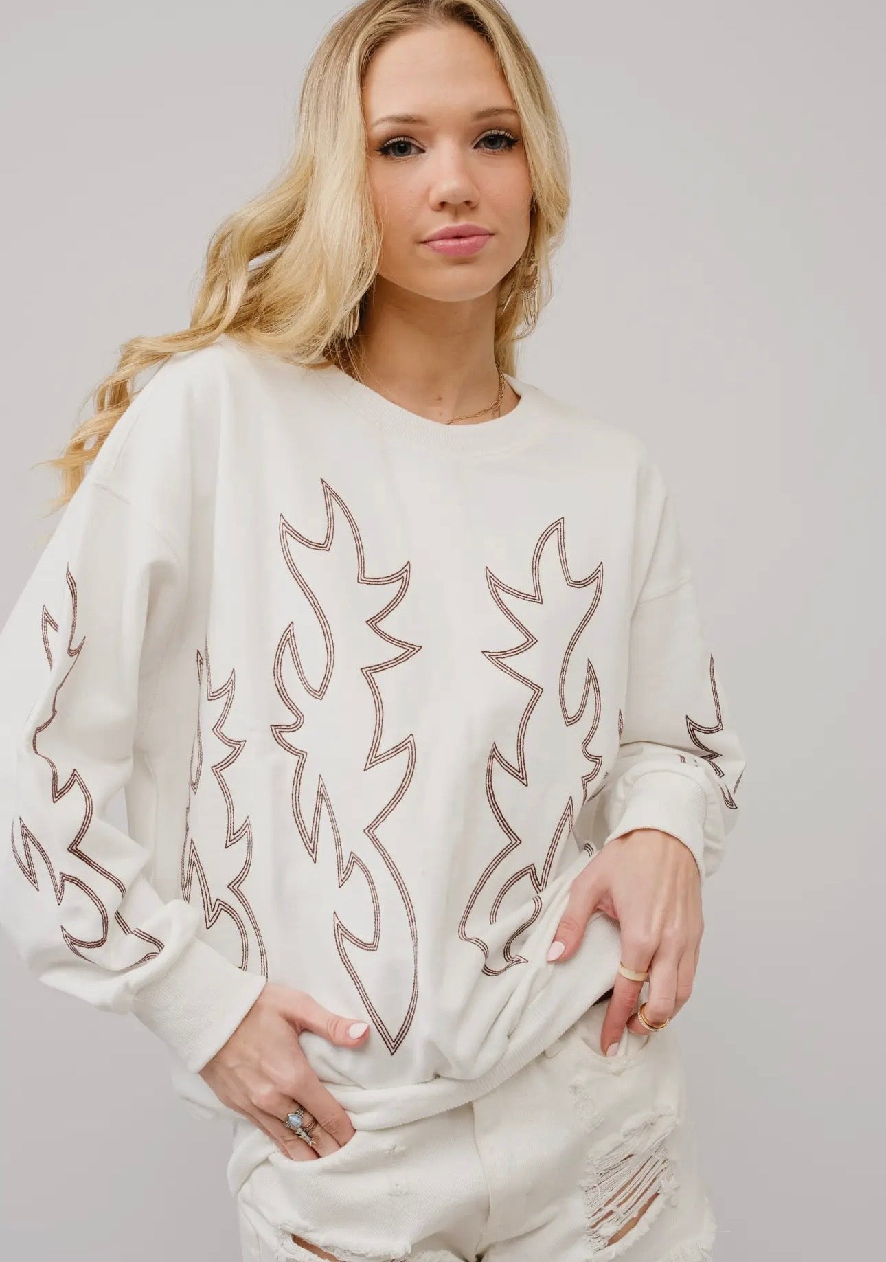 Boot Stitch Pullover Sweatshirt - White