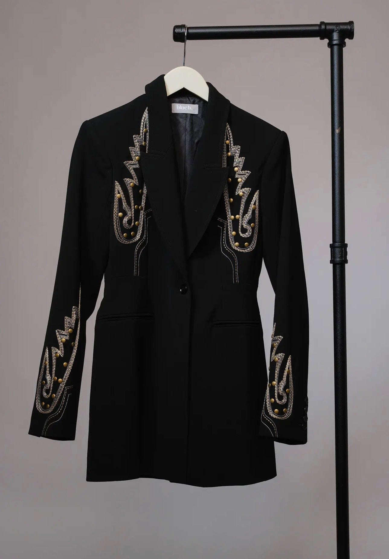 Embroidered Tunic Blazer - Black