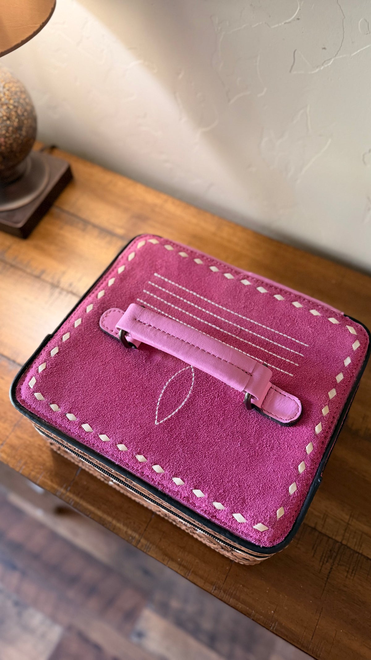 Pink Boot Stitch & Tooled Leather Jewelry Box