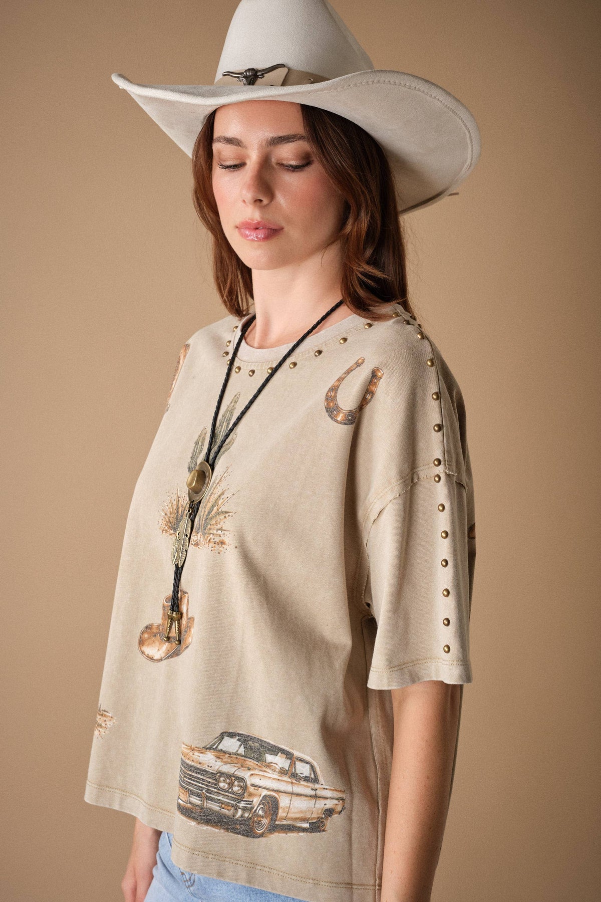 Western Graphic Studded Oversized Tee