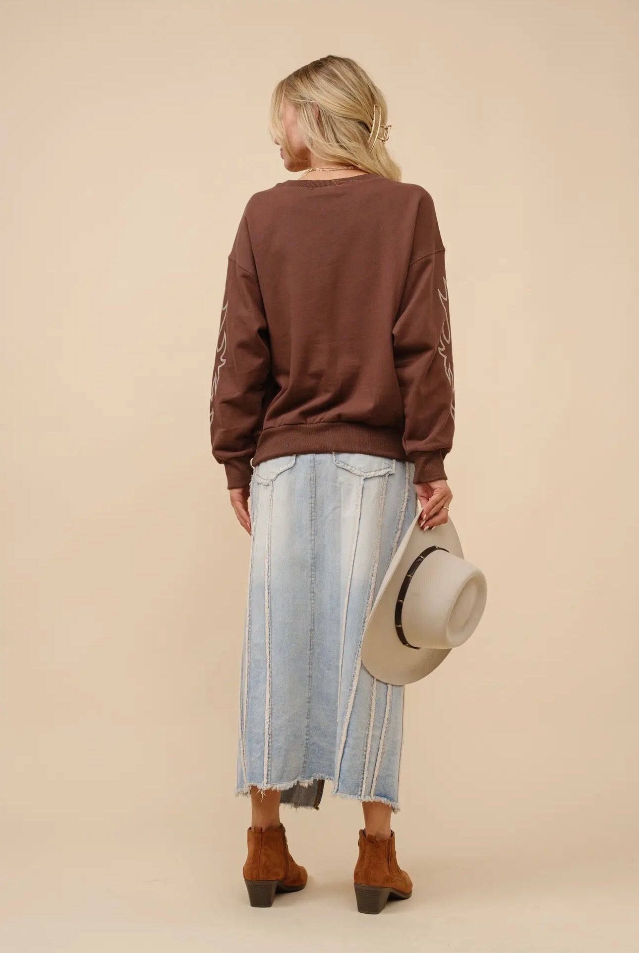 Boot Stitch Pullover Sweatshirt - Brown