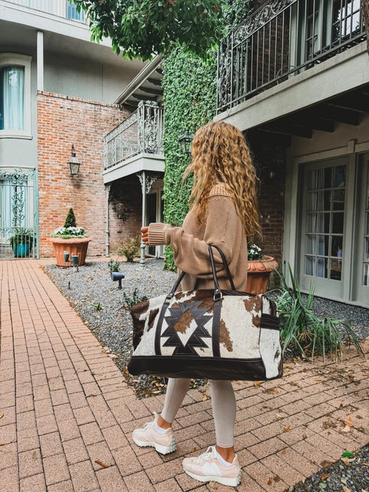 Aztec Travel Duffle Leather Hair On Cowhide Travel Bag