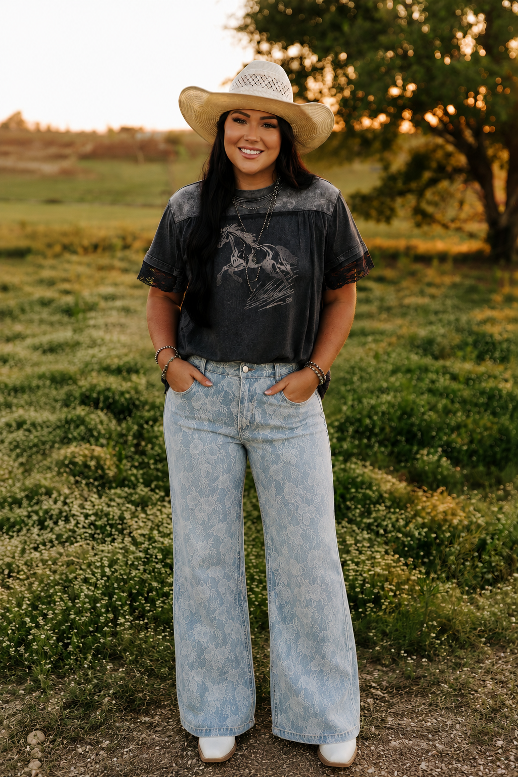 Lace Denim Wide Legged Jean