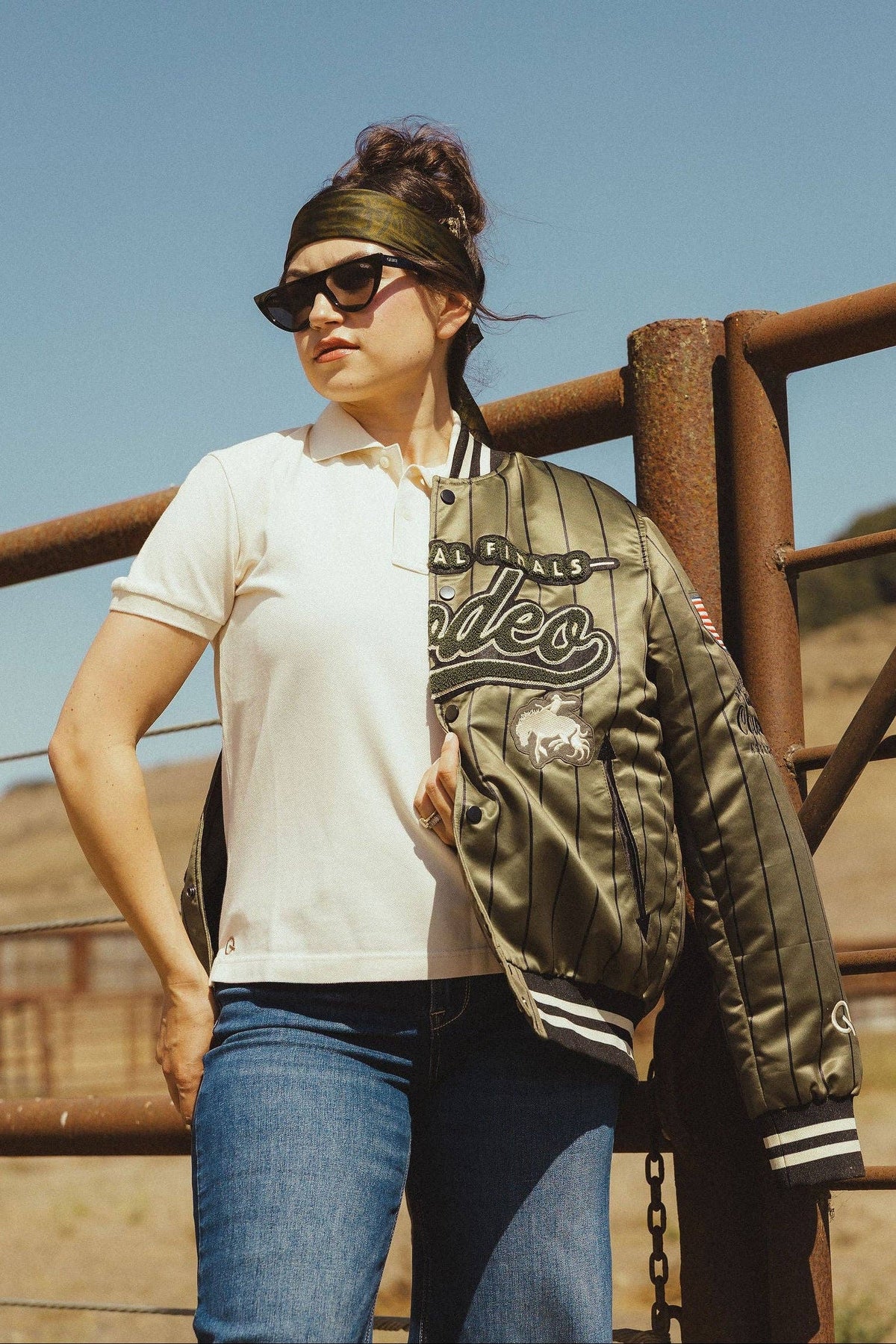 Olive Pinstripe NFR Bomber Jacket