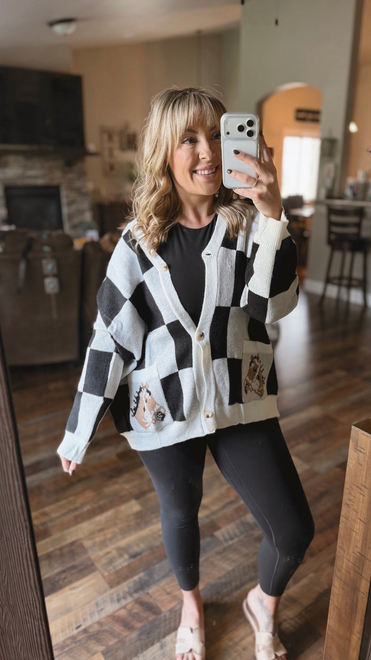 Black Checkered Horse Cardigan