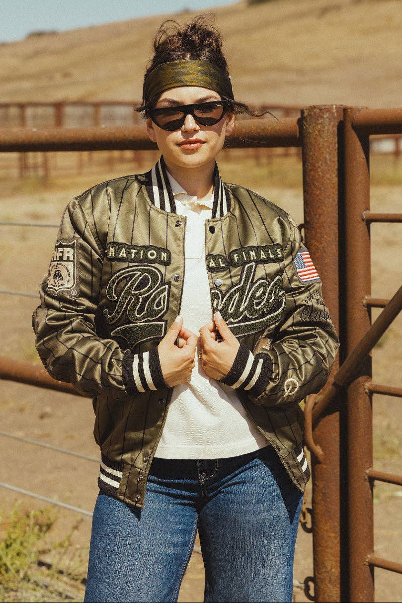 Olive Pinstripe NFR Bomber Jacket