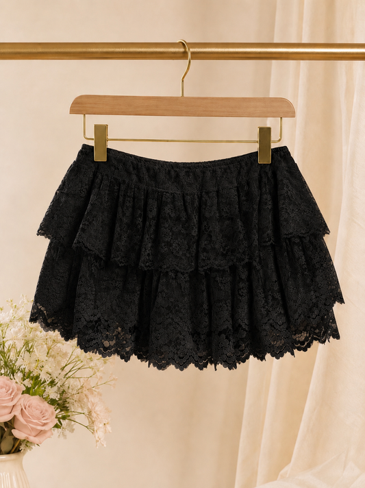 Lace Ruffle Mini Skort - Black