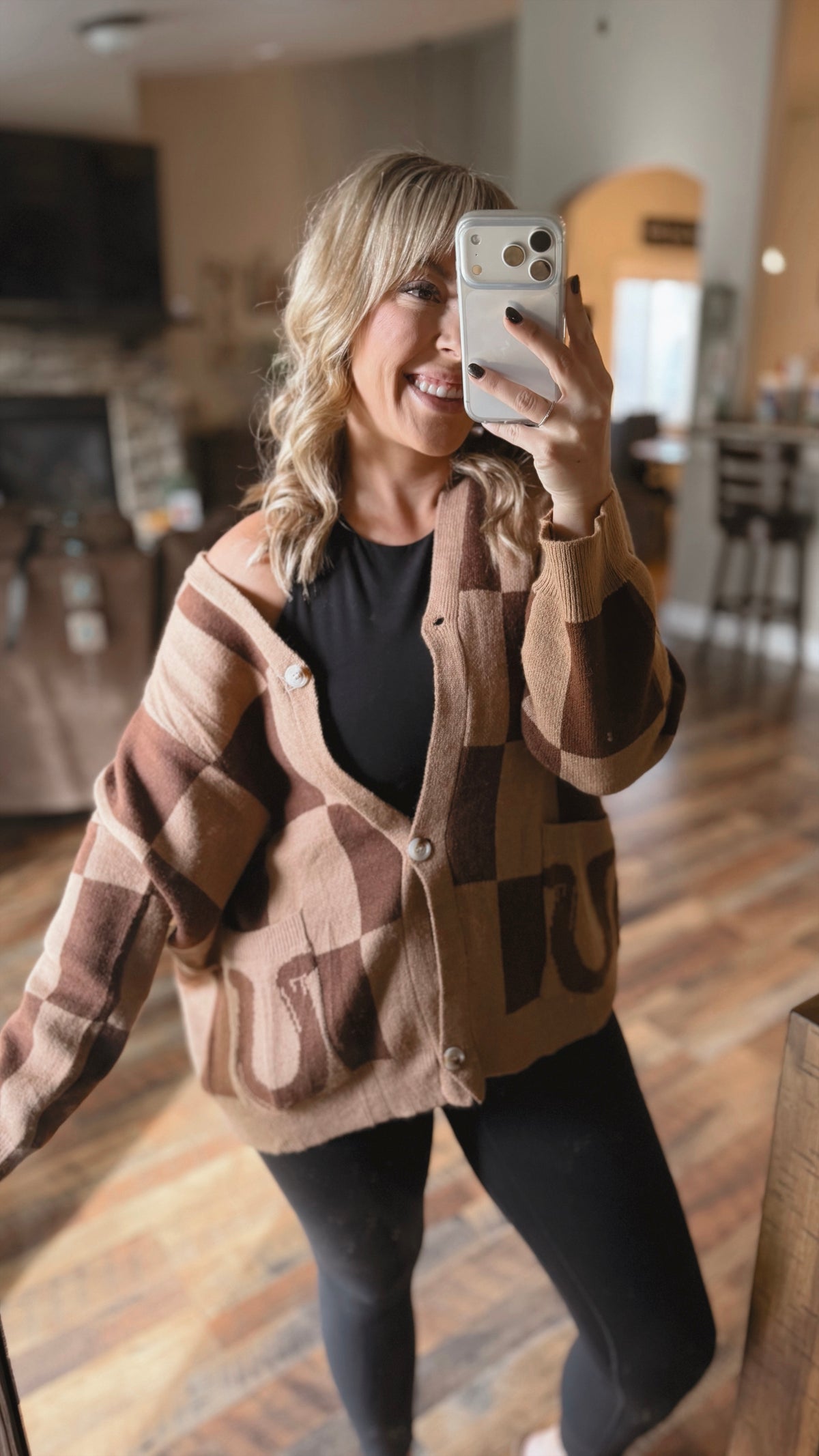 Brown Checkered Horseshoe Cardigan