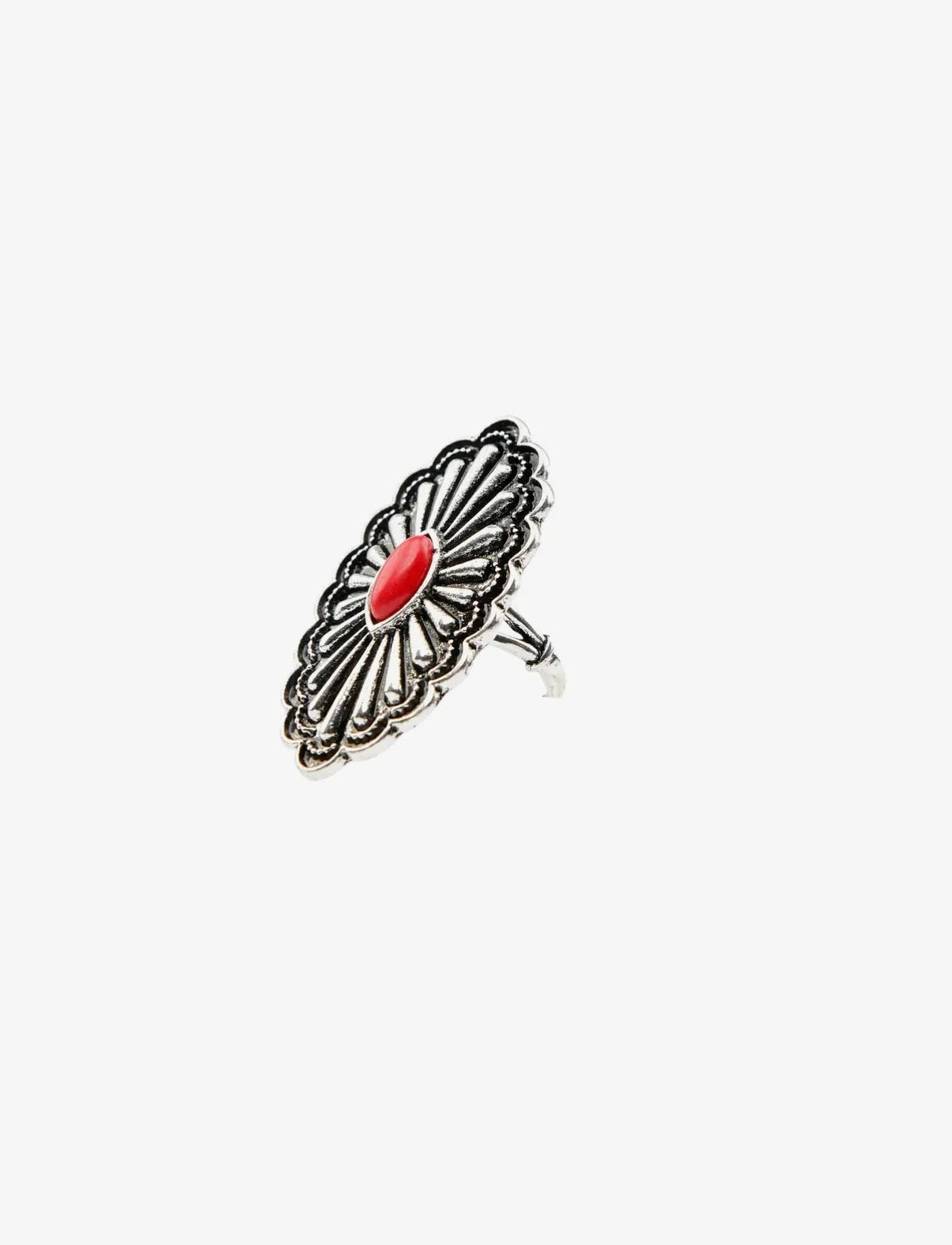 Adjustable Oval Concho Ring with Red Accent