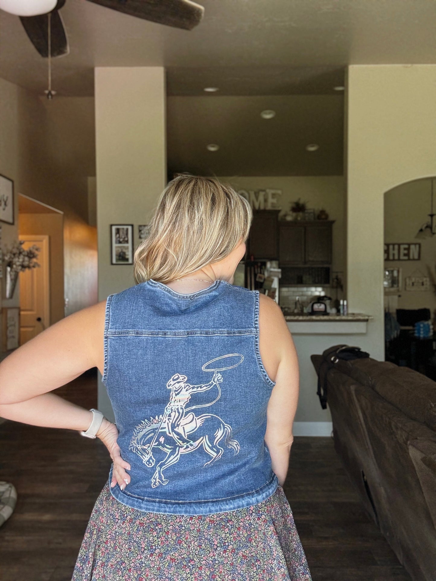 Silver Foil Bronco Denim Vest