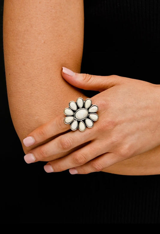 Adjustable Ivory Flower Cluster Ring