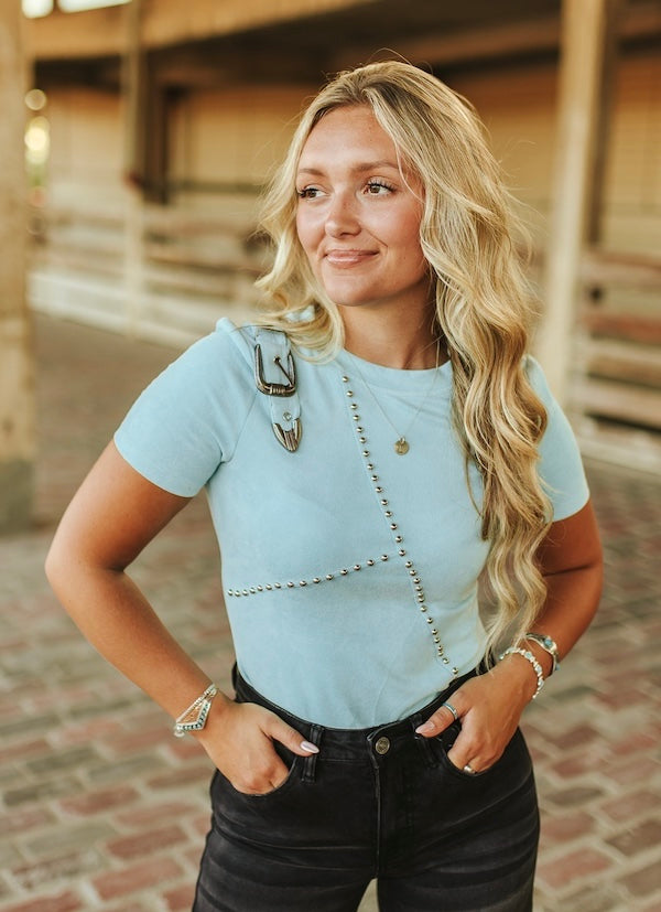Studded Buckle Bodysuit - Turquoise