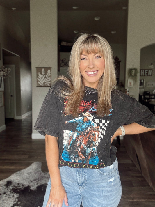 Midwest Cowboy American Rodeo Oversized Mineral Graphic Tee
